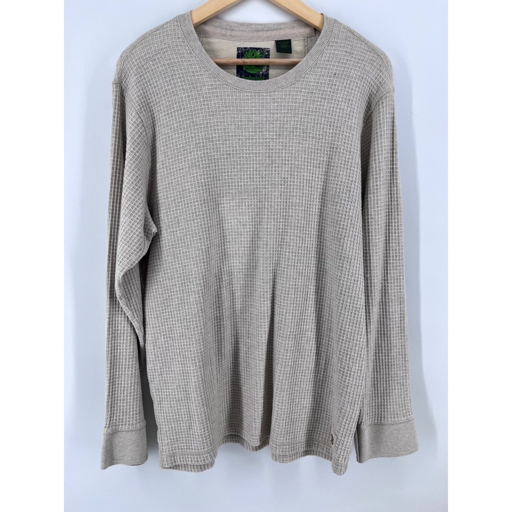 Timberland Mens Waffle Knit Thermal Shirt Gray Beige Long Sleeve Crew Neck L